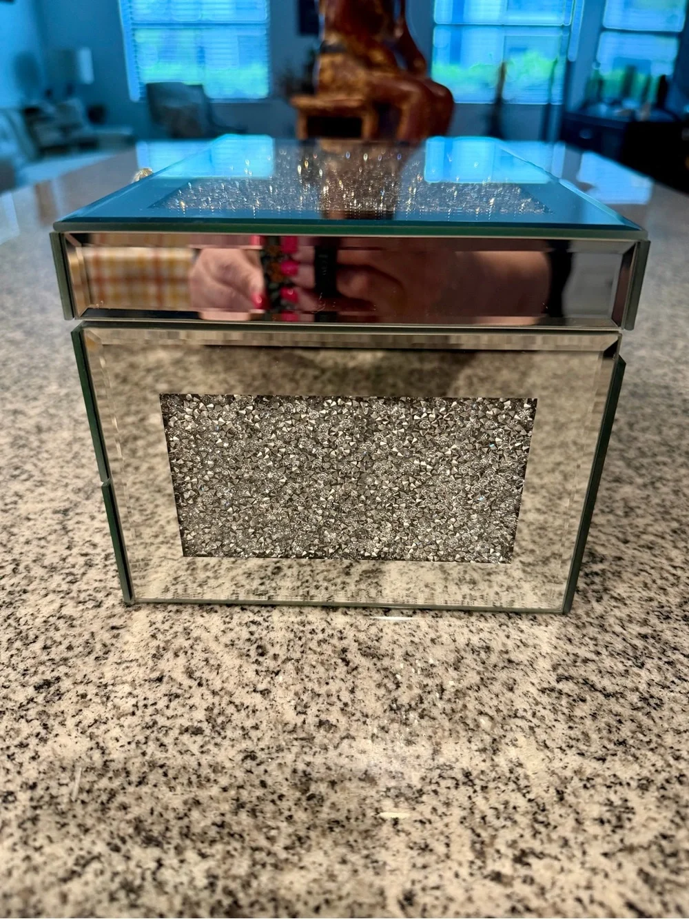Silver Mirrored Jewelry Box with Crystal Accents - NEW